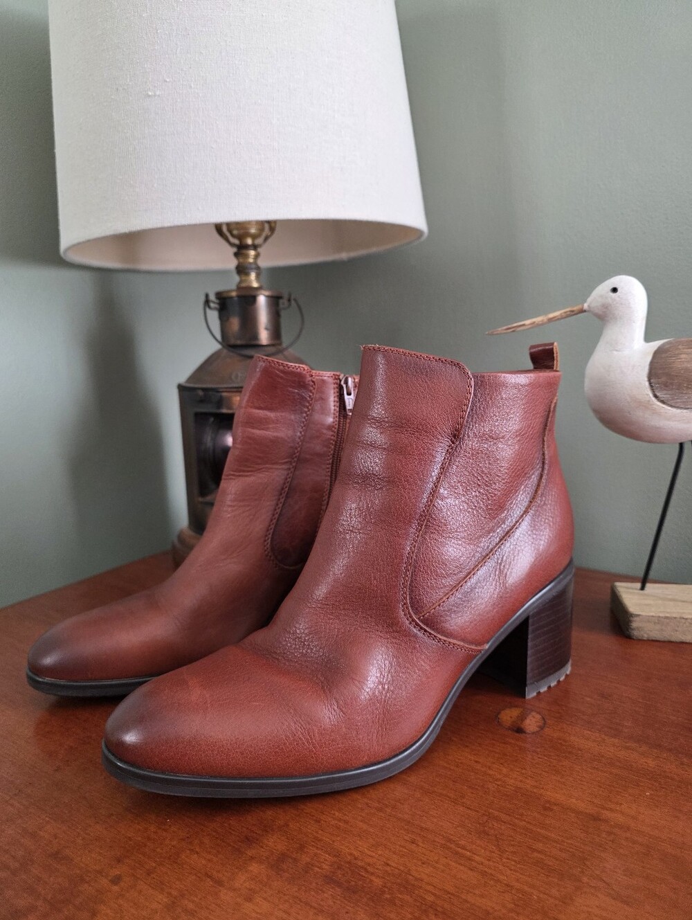 Naturalizer Laura Terracotta Brown Leather Block Heel Ankle Boots 11M NWOT